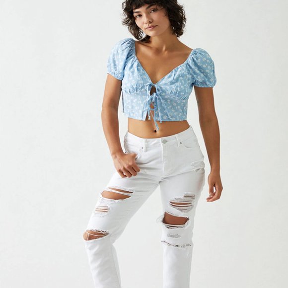 Pacsun LA Hearts Double Tie Woven Short Sleeve Top - Picture 4 of 9